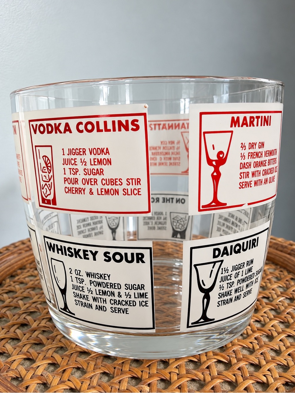 Vintage Anchor Hocking Cocktail Recipe Glass Ice Bucket Mid Century Barware